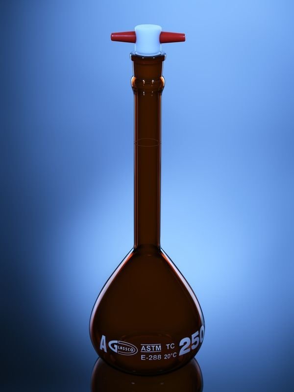 Blueron Class A Volumetric Flask Amber with PTFE Stopper , UNSERIALIZED ASTM