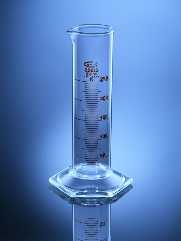 Blueron Class B Measuring Cylinder, Low form with hex base, ISO