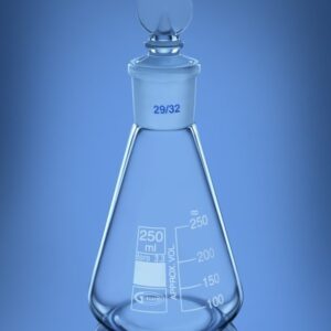 Blueron Flask, Conical, Ground Joint, Penny head glass stopper