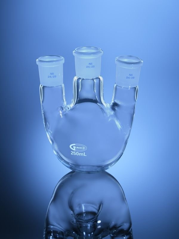 Blueron Flasks, Round Bottom, Four Necks Parallel, DIN USP (New)